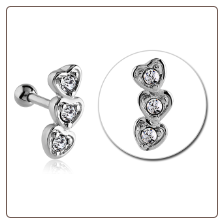 316L Surgical Steel Ear Cartilage Ring Stud Jewelry Hearts 16G