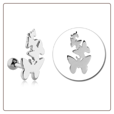 316L Surgical Steel Ear Cartilage Ring Stud Jewelry Butterflies 16G
