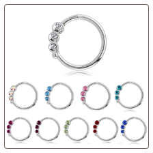 316L Surgical Steel Nose Ring Helix Daith Ear Cartilage Continuous Triple Stone Open Hoop Choose Your Color 16G