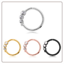 316L Surgical Steel Seamless Nose Ring Helix Daith Ear Cartilage Triple Stone Hoop Choose Your Color 16G