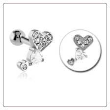 316L Surgical Steel Ear Cartilage Ring Stud Jewelry Hearts 16G