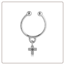 316L Surgical Steel Fake Septum Clicker Hanger Clip On Non Piercing Cross Nose Ring Hoop