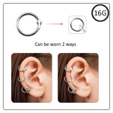 Ear Cartilage Ring Hoop Daith 5/16" - 7.9mm 2 Way Cross Omni Bead Ring 16G
