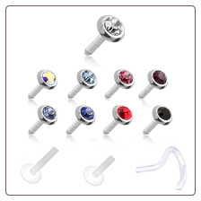 Bioflex Labret Style Push Pin Nose Stud or Nose Screw Choose Your Color 3mm Bezel Rhinestone 18G