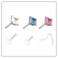 Bioflex Labret Style Push Pin Nose Stud or Nose Screw Choose Your Color 3mm Square CZ 18G