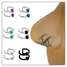 **BLOW OUT SALE** 316L Surgical Steel Double Fake Captive Nose Ring Hoop Anodised - Choose your Color 5/16" 16G