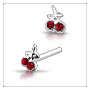 925 Sterling Silver Nose Studs Pins Straight or L Bend Cherries CZ