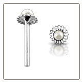 925 Sterling Silver Nose Stud Straight or L Bend 3.5mm Pearl Flower