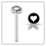 925 Sterling Silver Nose Stud Straight or L Bend 3mm Heart