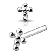 925 Sterling Silver Nose Stud Straight or L Bend 4.5mm Cross 22G