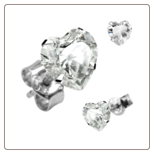 925 Sterling Silver Earrings Heart 4mm Diamond