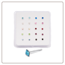 20 Pack 925 Sterling Silver Straight Nose Studs Rings 2mm Square Stones