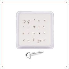 20 Pack 925 Sterling Silver Straight Nose Studs Mixed Sizes and Designs