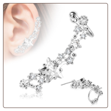 **BLOW OUT SALE** Rhodium Plated Dangle Earring Cuff Cartilage LEFT ear lobe Star Clear 20G
