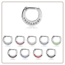 **BLOW OUT SALE** 316L Surgical Steel Septum Clicker Helix Hinged Nose Ring Hoop Channel Set CZ Ring 14G