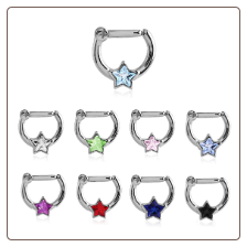 **BLOW OUT SALE** Steel Septum Clicker Nose Ring Hoop STAR CZ 8mm 16G
