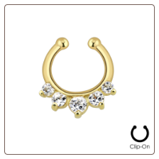 **BLOW OUT SALE** Fake Septum Clicker Hanger Clip On Non Piercing Nose Ring Hoop Gold Plated Clear CZ