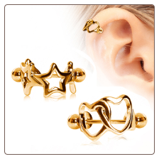 Gold Plated 316L Surgical Steel Earring Interlocked Heart or Star Cartilage Cuff 16G
