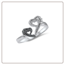 925 Sterling Silver Black Clear Heart CZ Toe Ring