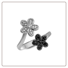 925 Sterling Silver CZ Black Clear Flowers Toe Ring