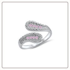 925 Sterling Silver Pink CZ Toe Ring