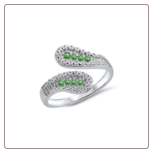 925 Sterling Silver Green CZ Toe Ring