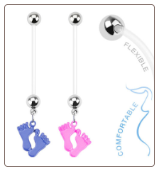 **BLOW OUT SALE** Maternity Pregnancy Navel Ring Pink or Blue Feet 14G