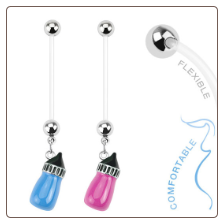 **BLOW OUT SALE** Maternity Pregnancy Navel Ring Pink or Blue Bottle 14G