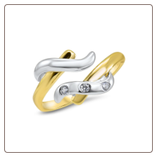 14KT Yellow and White Gold Toe Ring Band Triple CZ