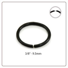 Nose Ring Continuous Hoop Black Plated Sterling Silver 3/8" - 9.5mm 18G