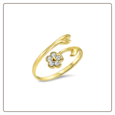 10KT Solid Yellow Gold Flower CZ Toe Ring