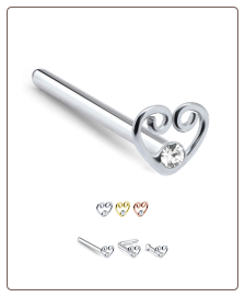 925 Sterling Silver Nose Stud Ring Heart- Choose Your Color & Style 22G