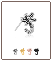 316L Surgical Steel Nose Hugger Dragonfly Stud Ring - Choose Your Style & Color 20G