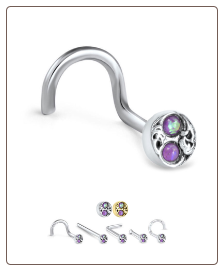 316L Surgical Steel Tao Filigree Purple Opal CZ Nose Stud Choose Your Style 20G