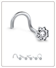 316L Surgical Steel Clear CZ Lotus Flower Nose Stud Choose Your Style 20G