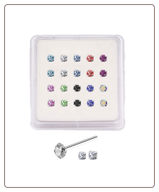 20 Pack 925 Sterling Silver Straight Nose Studs Rings 1mm, 1.5mm, 2mm, 2.5mm 4 Clawed Stones