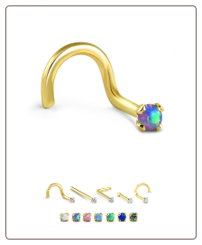 18KT Yellow Gold 2mm Synthetic Opal Choose Your Style and Color 20G