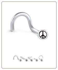 316L Surgical Steel 2mm Peace Nose Stud Ring Choose Your Style 20G