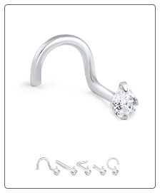 14KT White Gold Nose Stud Pear CZ - Choose Your Gauge & Style