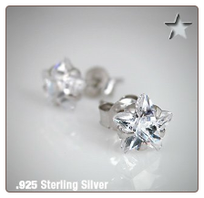 925 Sterling Silver Earrings Star 4mm Diamond