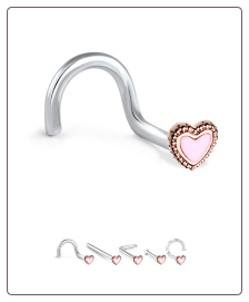 316L Surgical Steel Nose Stud Ring Pink Heart 20G
