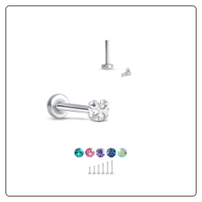 14KT White Gold 316L Surgical Steel Labret Style Nose Monroe Stud Screw Post Round CZ