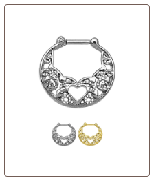 **BLOW OUT SALE**  100% 316L Surgical Steel & Gold Plated Septum Clicker Nose Ring Heart 16G