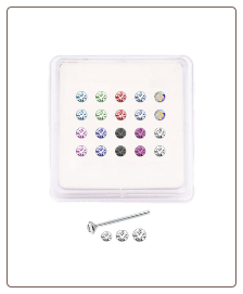 20 Pack 925 Sterling Silver Straight Nose Studs Rings 1mm, 1.5mm, 2mm, 2.5mm Round Stones