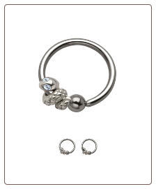 316L Surgical Steel or Titanium Snake Captive Bead Charm Nose Ring, Tragus, Ear Cartilage Hoop