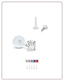 Bioflex Labret Style Push Pin Nose Stud or Nose Screw 2mm Square 18G 16G