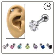 Ear Cartilage Jewelry 316L Surgical Steel 3mm Square CZ 18G