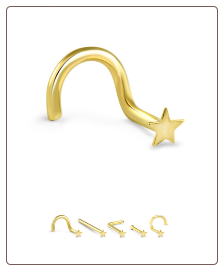 14K Solid Yellow Gold Nose Stud 2mm Star- Choose Your Style