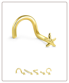 14K Solid Yellow Gold Nose Screw Starfish -Choose Your Style