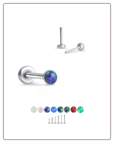 316 Stainless Steel Labret Style Nose Stud Threadless Push Pin Glued Opal 20G 18G 16G